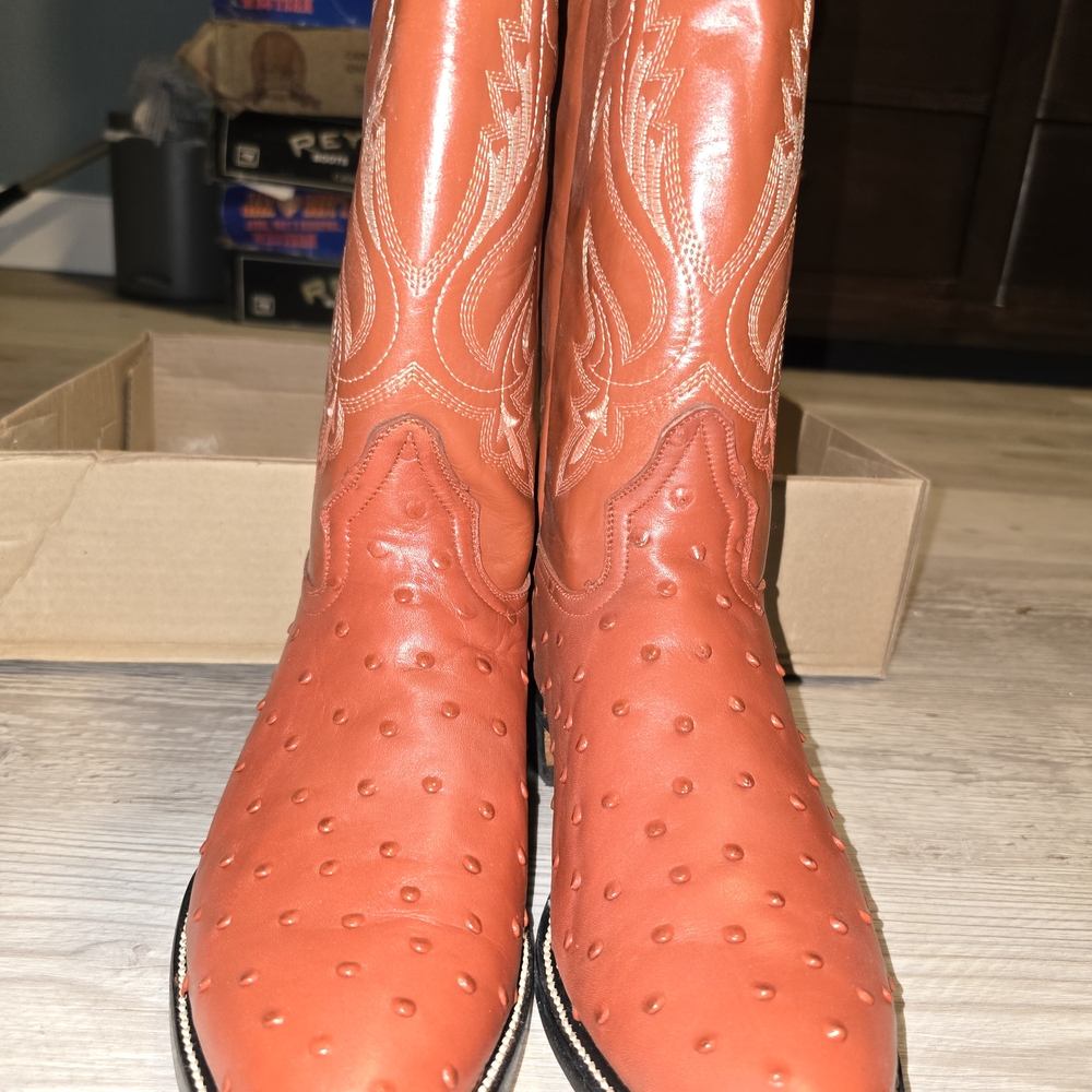 Men's Ostrich Western Cowboy Boots - Orange